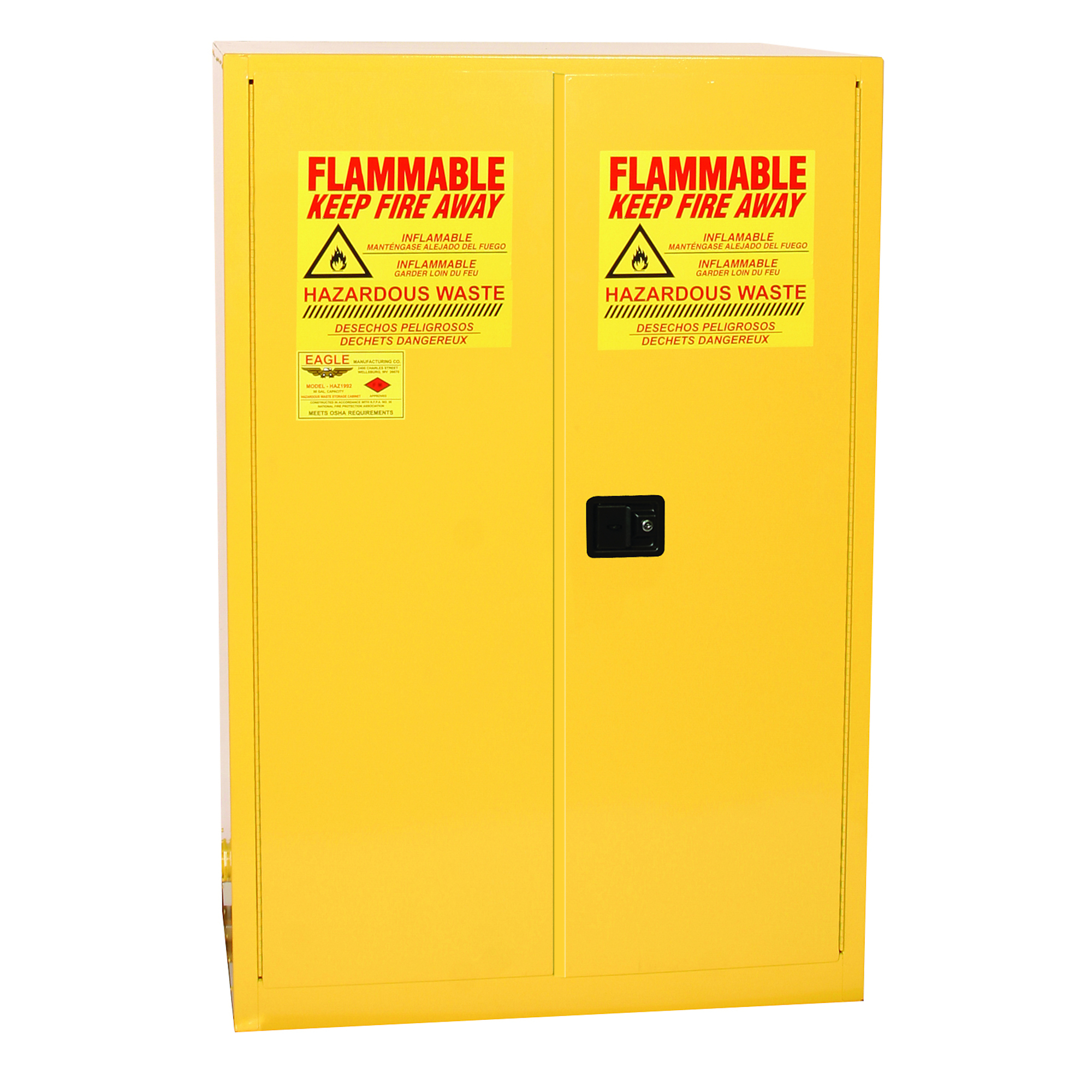 Eagle Haz-Mat Safety Cabinet — 60-Gallon, 2-Drum, Vertical, 1 Shelf, 2 Door, Self-Close, Yellow, Model# HAZ9010X